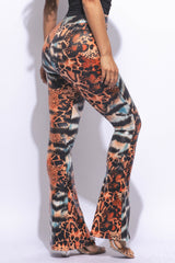 Foiled animal printed slit hem flared pants