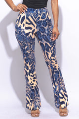 Foiled animal printed slit hem flared pants