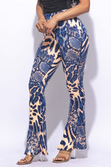 Foiled animal printed slit hem flared pants