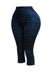 All over ruched denim pu capri