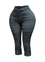 All over ruched denim pu capri