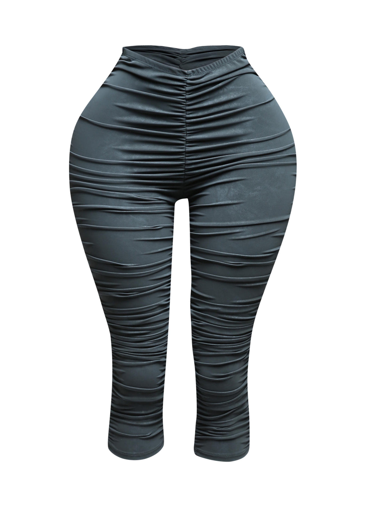 All over ruched denim pu capri