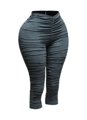 All over ruched denim pu capri