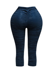 All over ruched denim pu capri