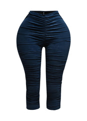 All over ruched denim pu capri