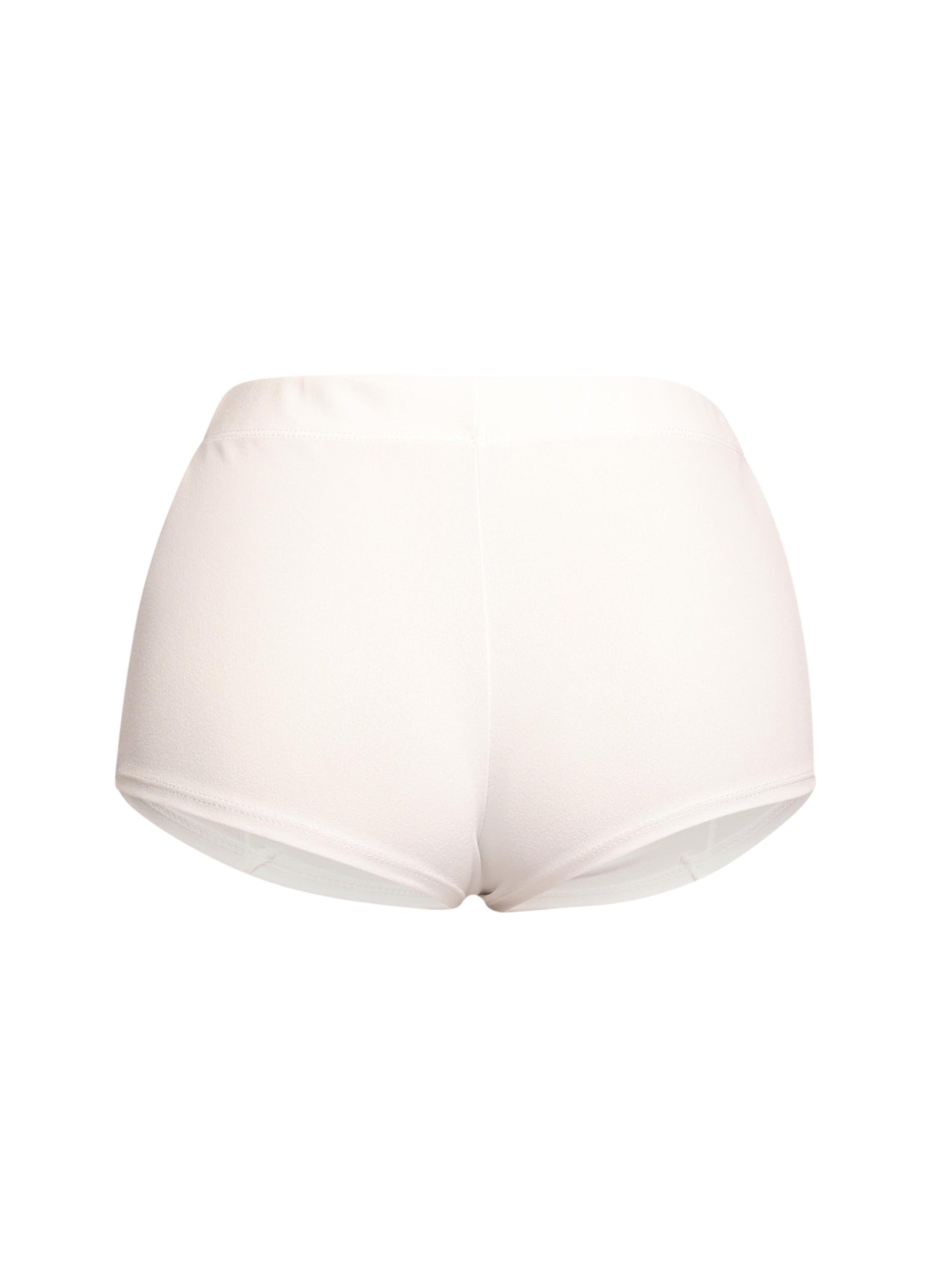 Trendy micro mini shorts with pintuck accents and a high-rise elastic waistband, offering a sleek silhouette for confident and versatile styling.