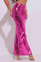 Metallic ruched maxi skirt