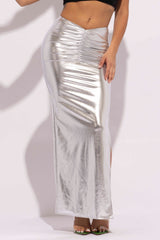 Metallic ruched maxi skirt