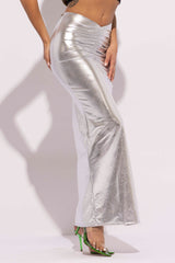 Metallic ruched maxi skirt