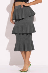 Layered ruffle midi skirt