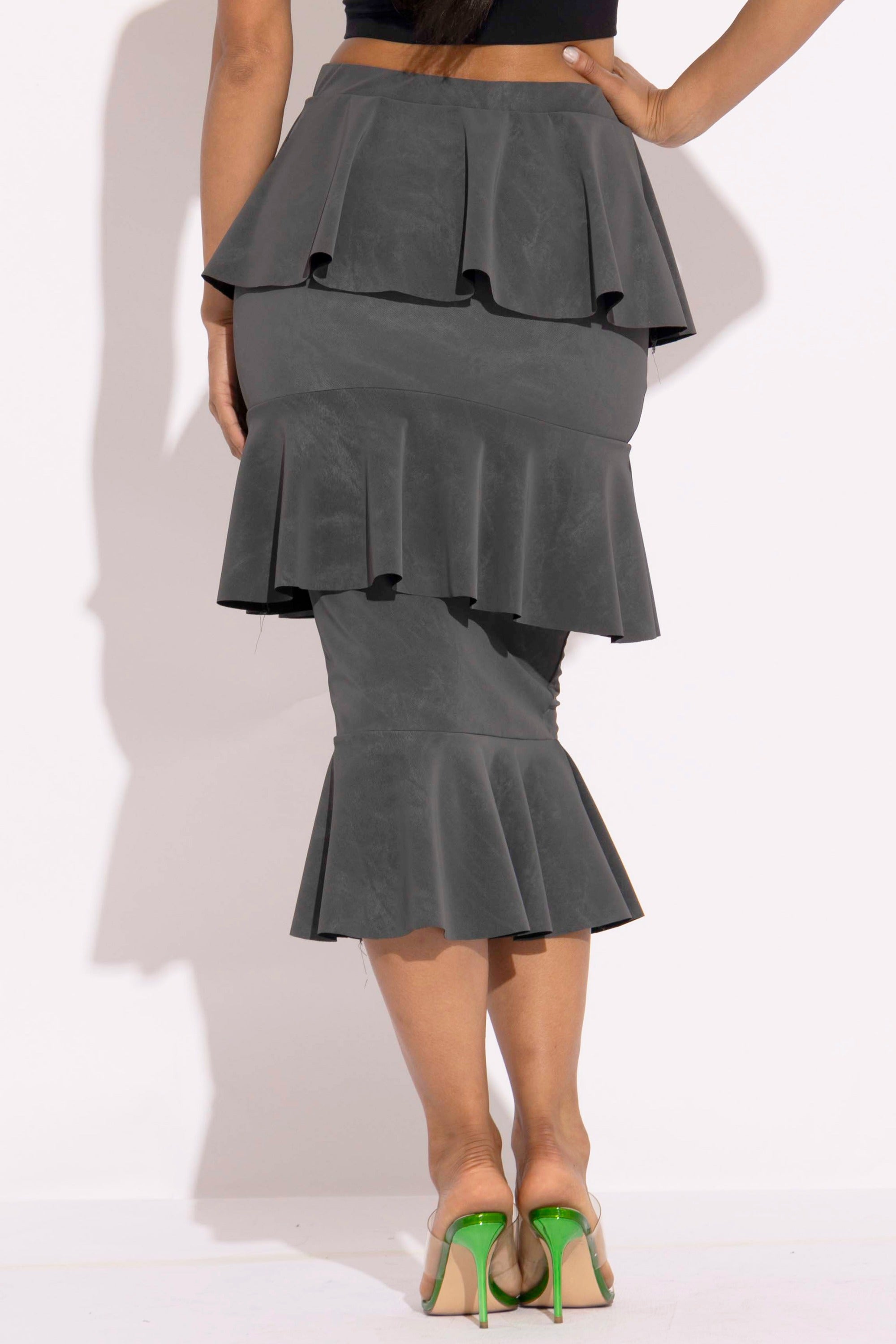 Layered ruffle midi skirt