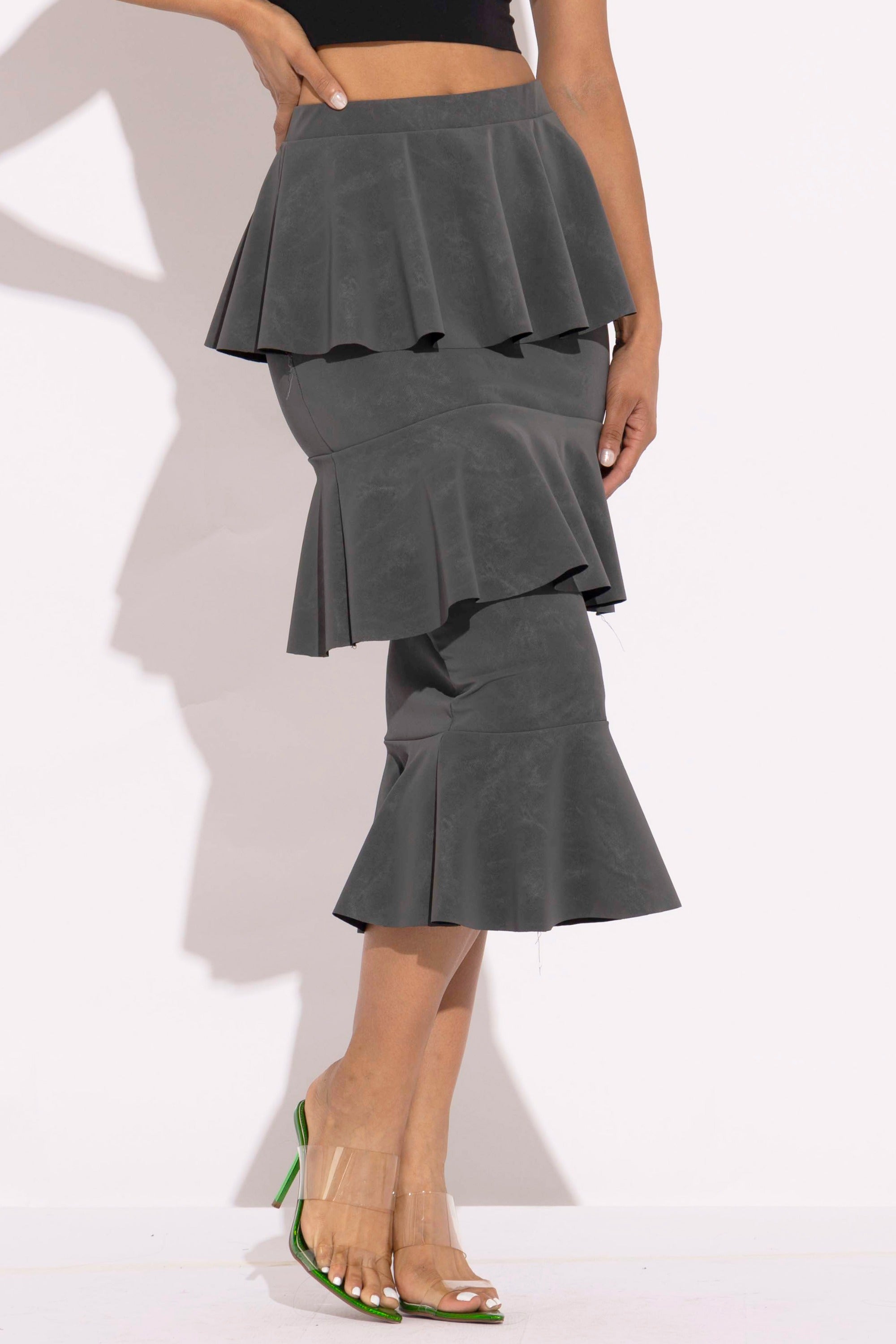 Layered ruffle midi skirt