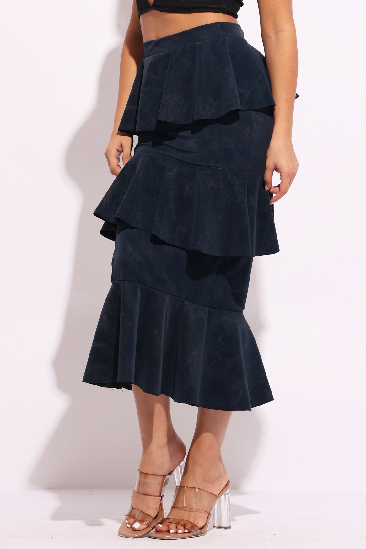 Layered ruffle midi skirt