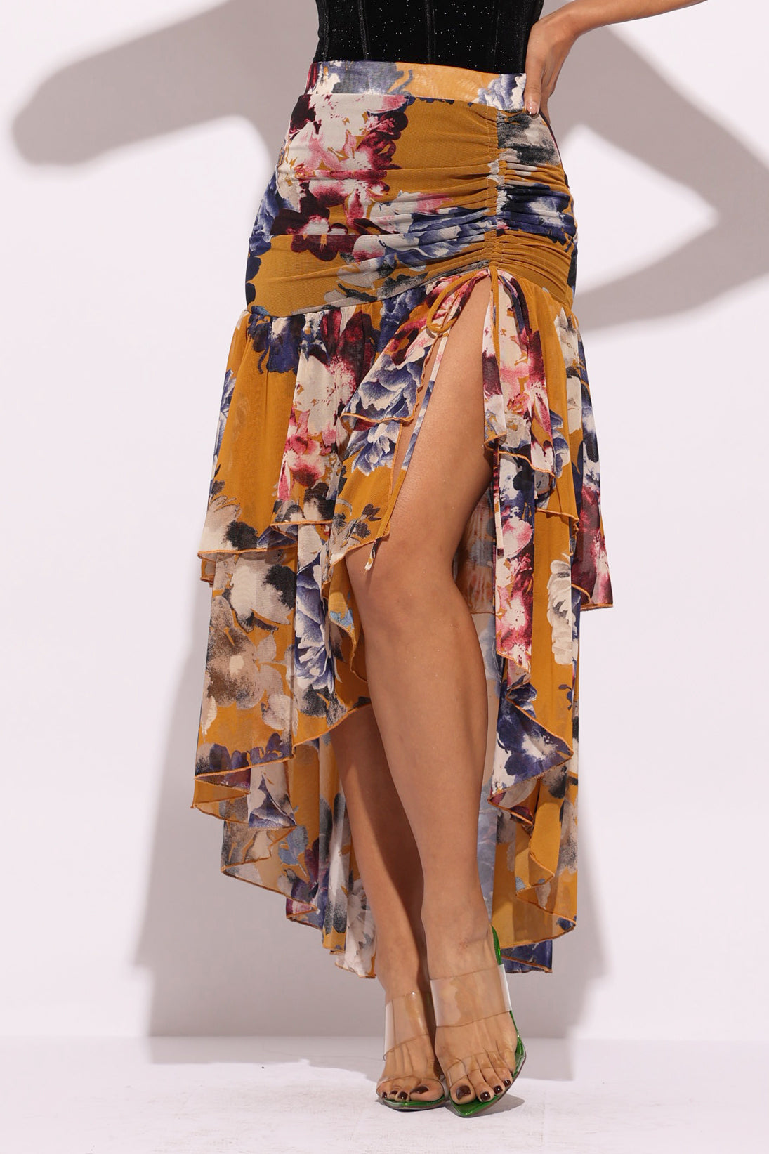 Asymmetrical hem floral skirt