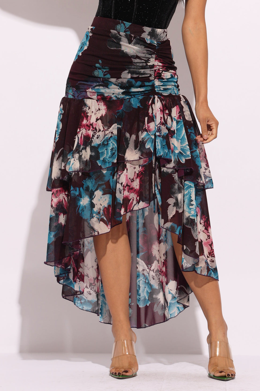 Asymmetrical hem floral skirt