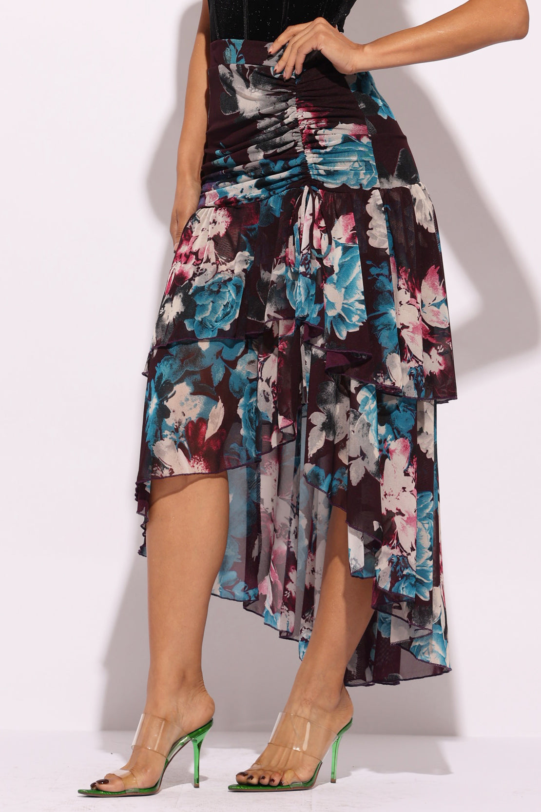 Asymmetrical hem floral skirt