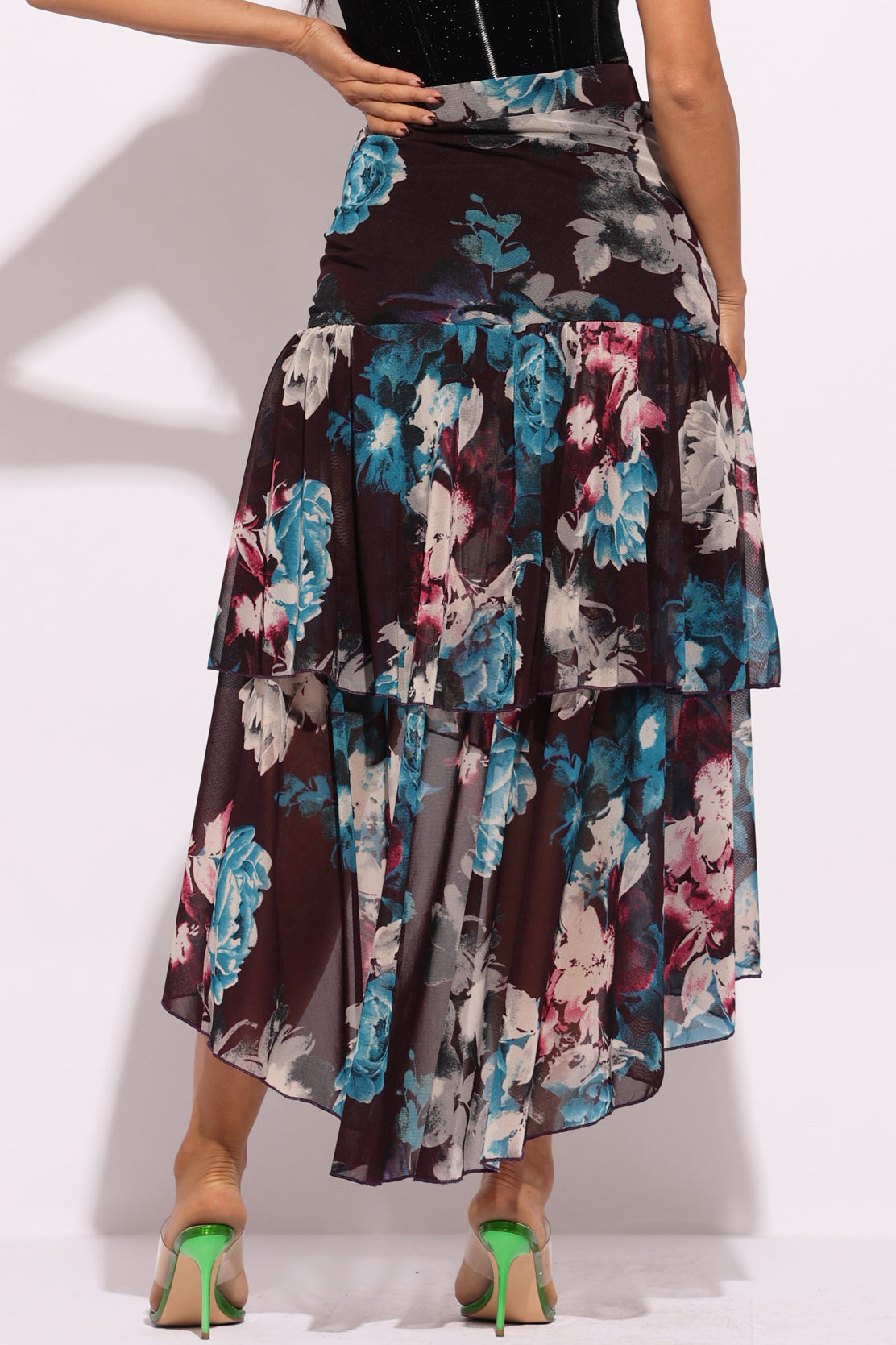 Asymmetrical hem floral skirt