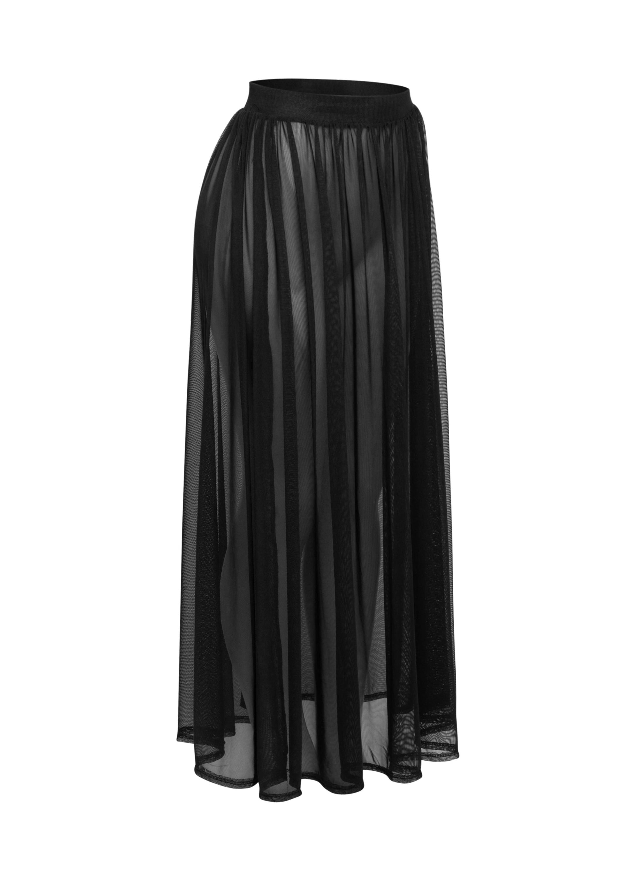 Sheer mesh maxi skirt with shorts lining