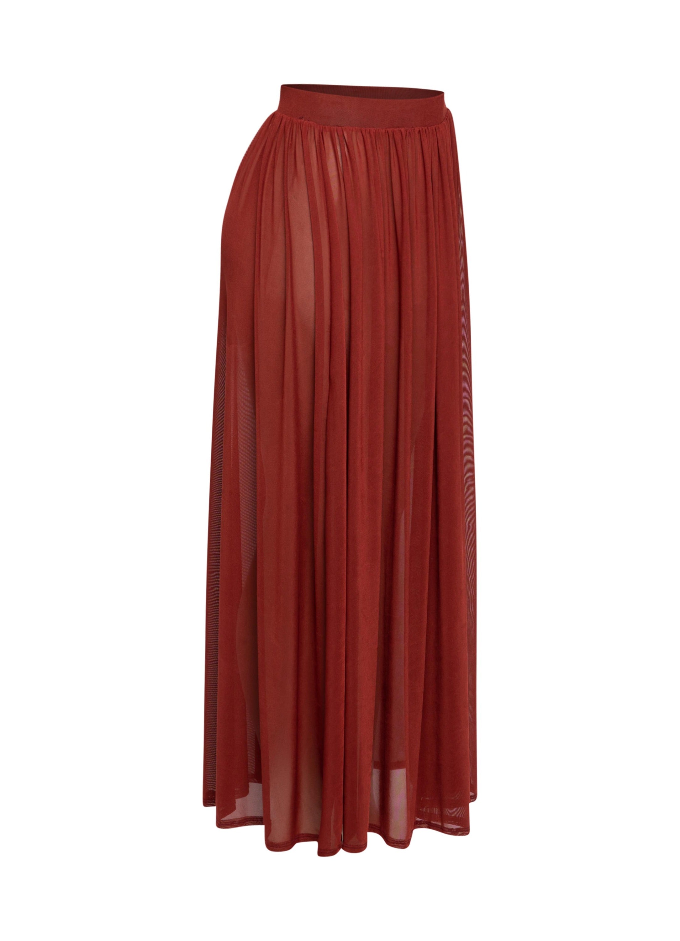 Sheer mesh maxi skirt with shorts lining