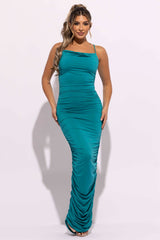 Cowl neck all over ruched maxi dress