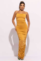 Cowl neck all over ruched maxi dress