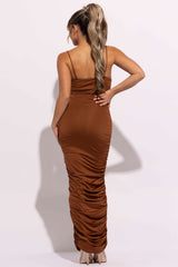 Cowl neck all over ruched maxi dress