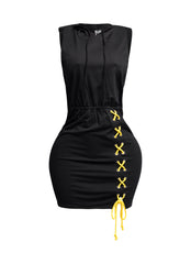 Cross Tied Hoodie Sleeveless Mini Dress