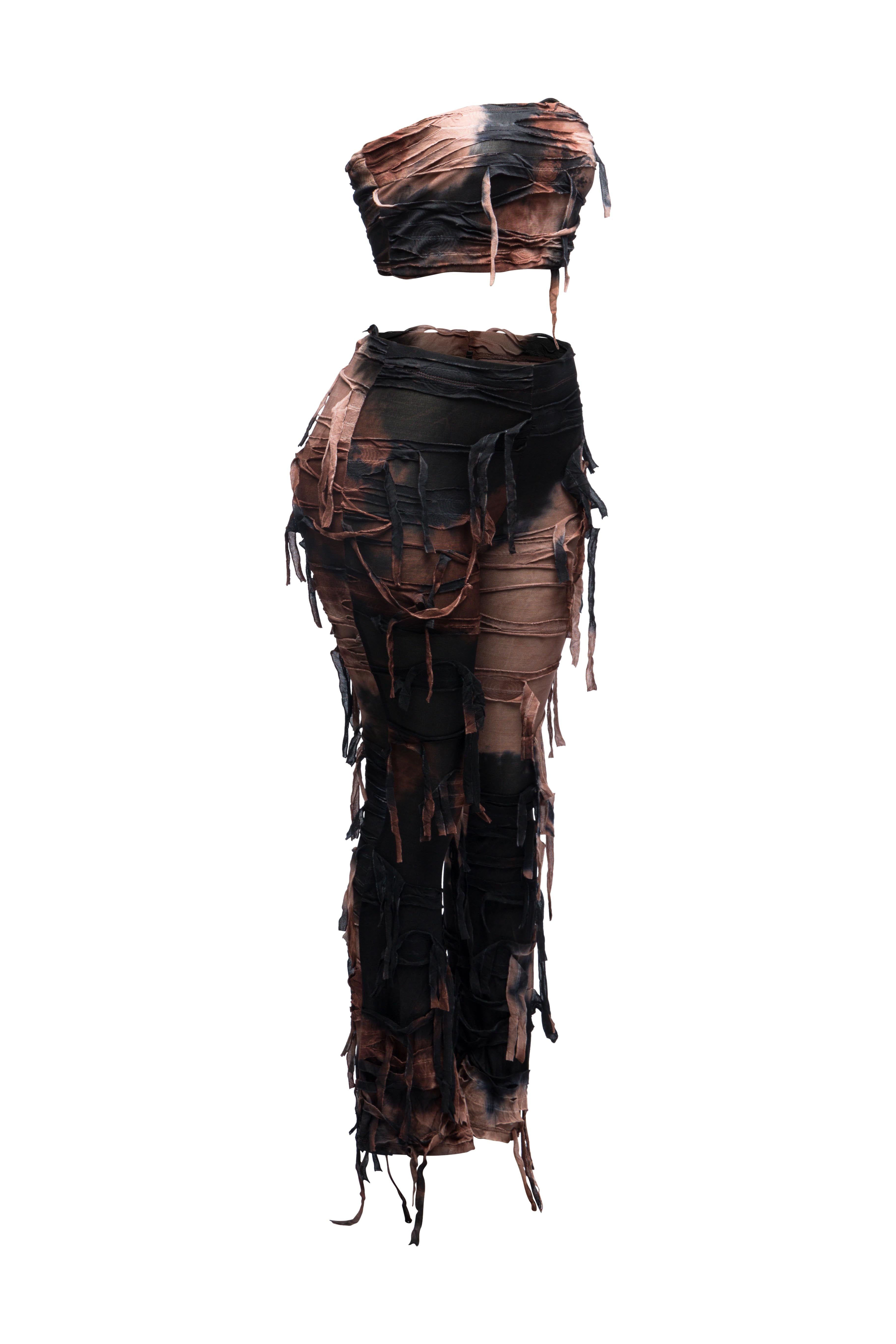 Distressed Tube top and pants set