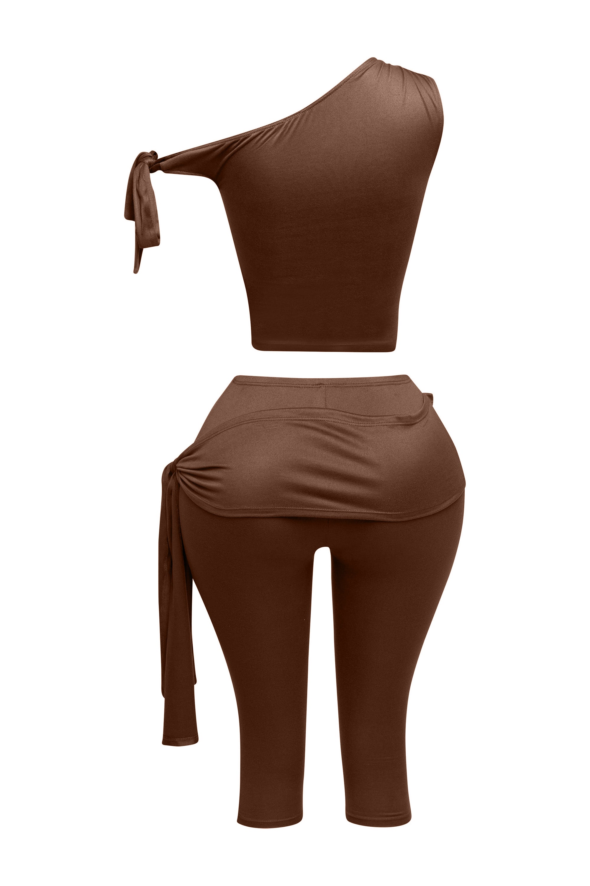 One shoulder tied detailed capri leggings set