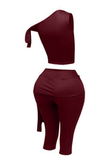 One shoulder tied detailed capri leggings set