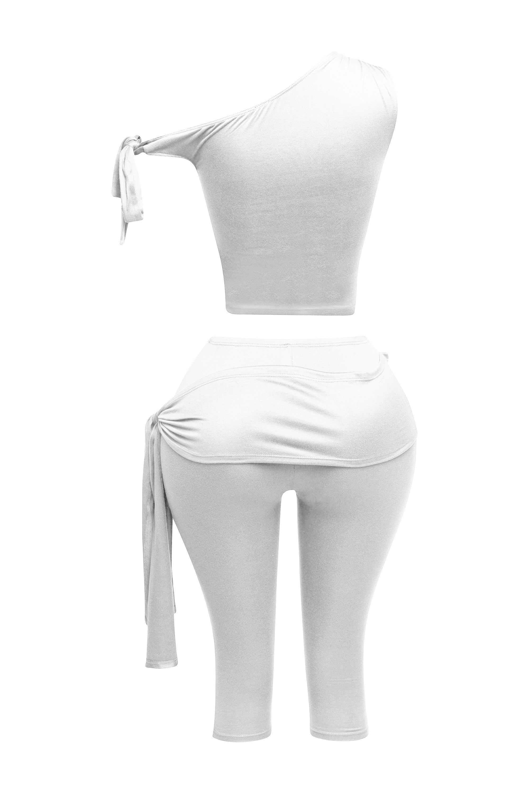 One shoulder tied detailed capri leggings set