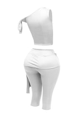 One shoulder tied detailed capri leggings set