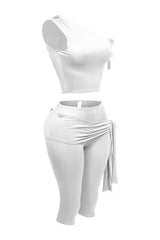 One shoulder tied detailed capri leggings set