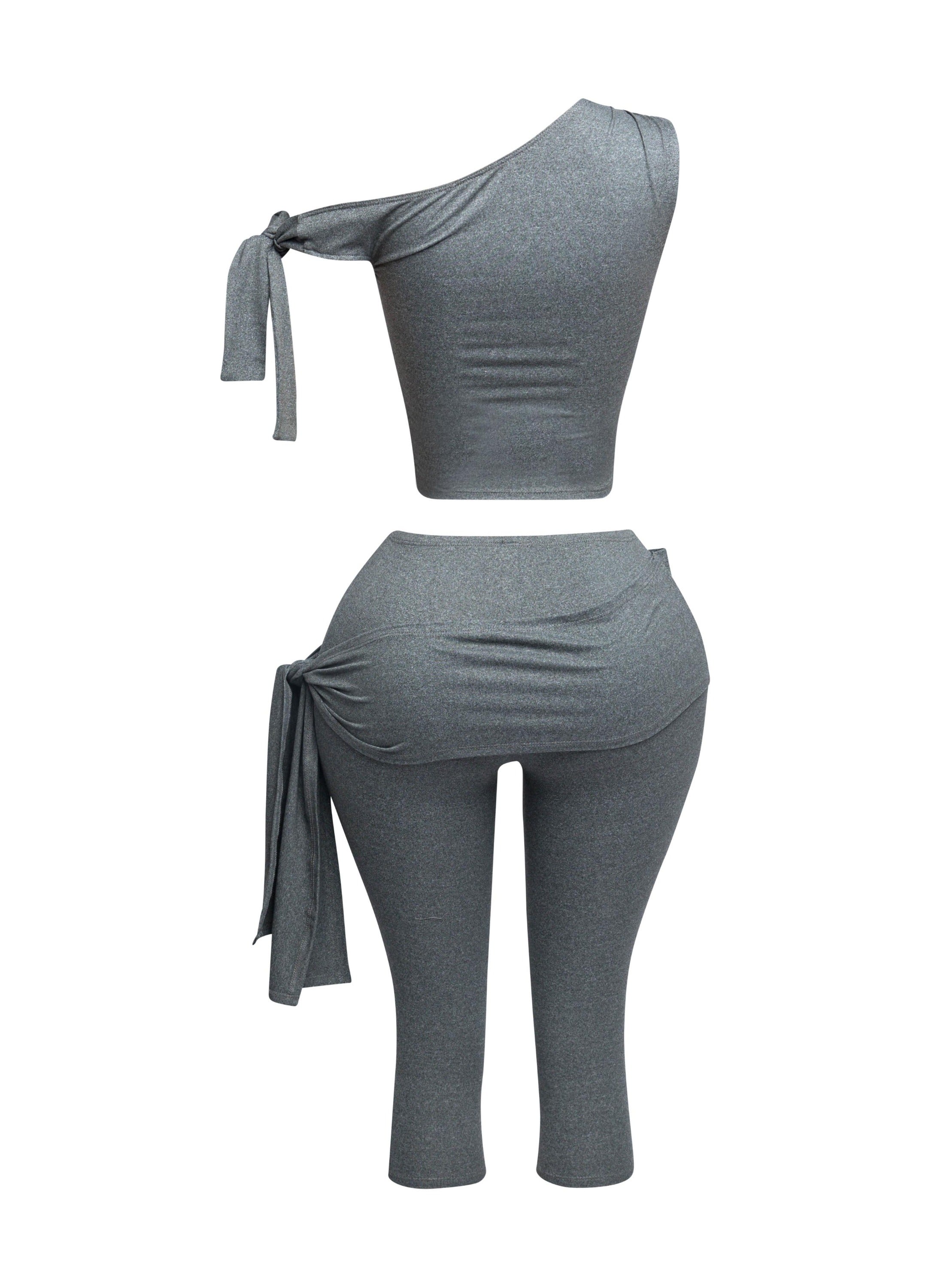 One shoulder tied detailed capri leggings set