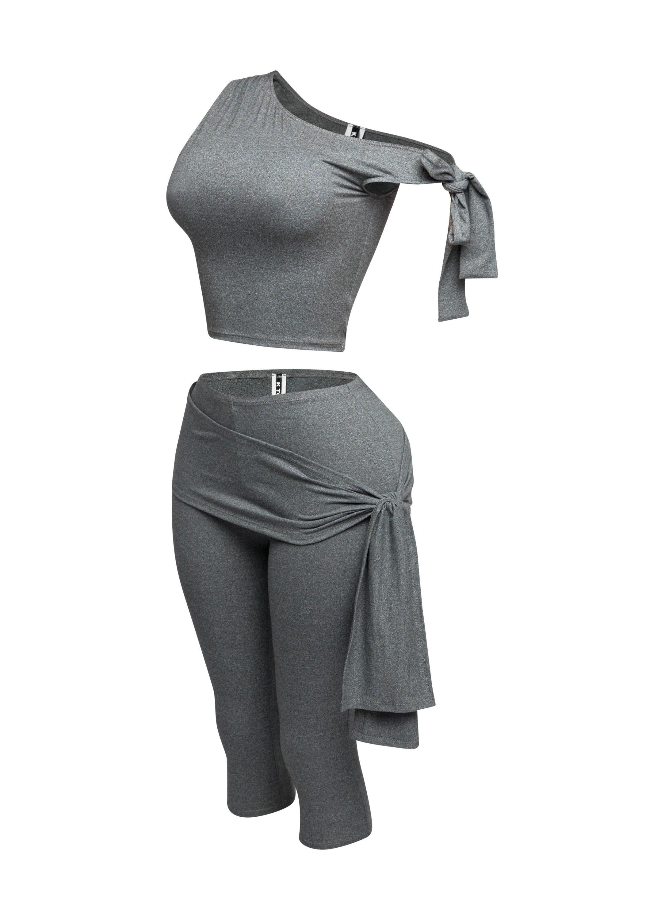 One shoulder tied detailed capri leggings set