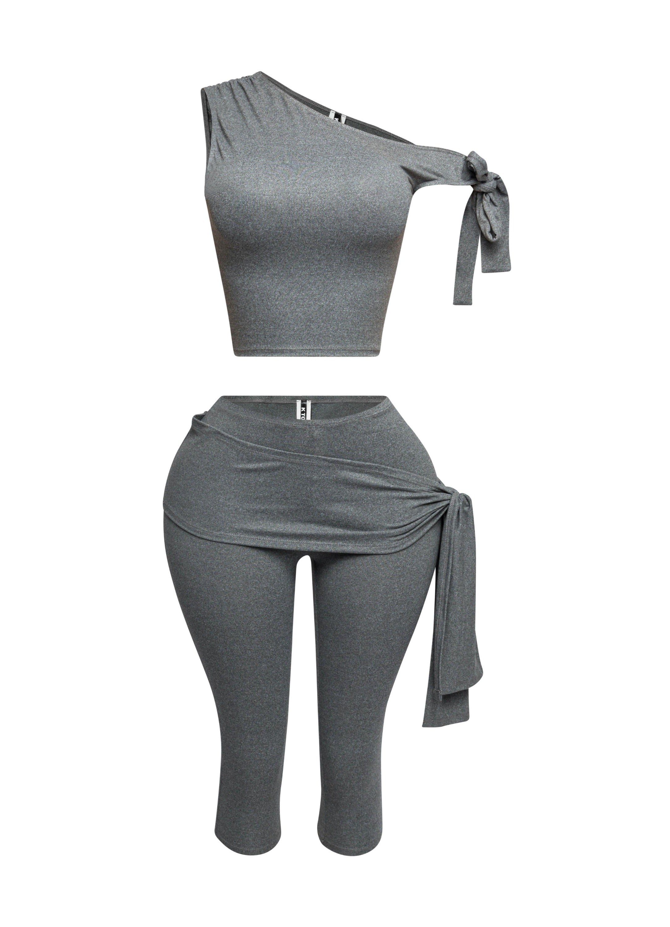 One shoulder tied detailed capri leggings set