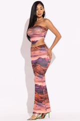 Printed tube top and maxi skirt set