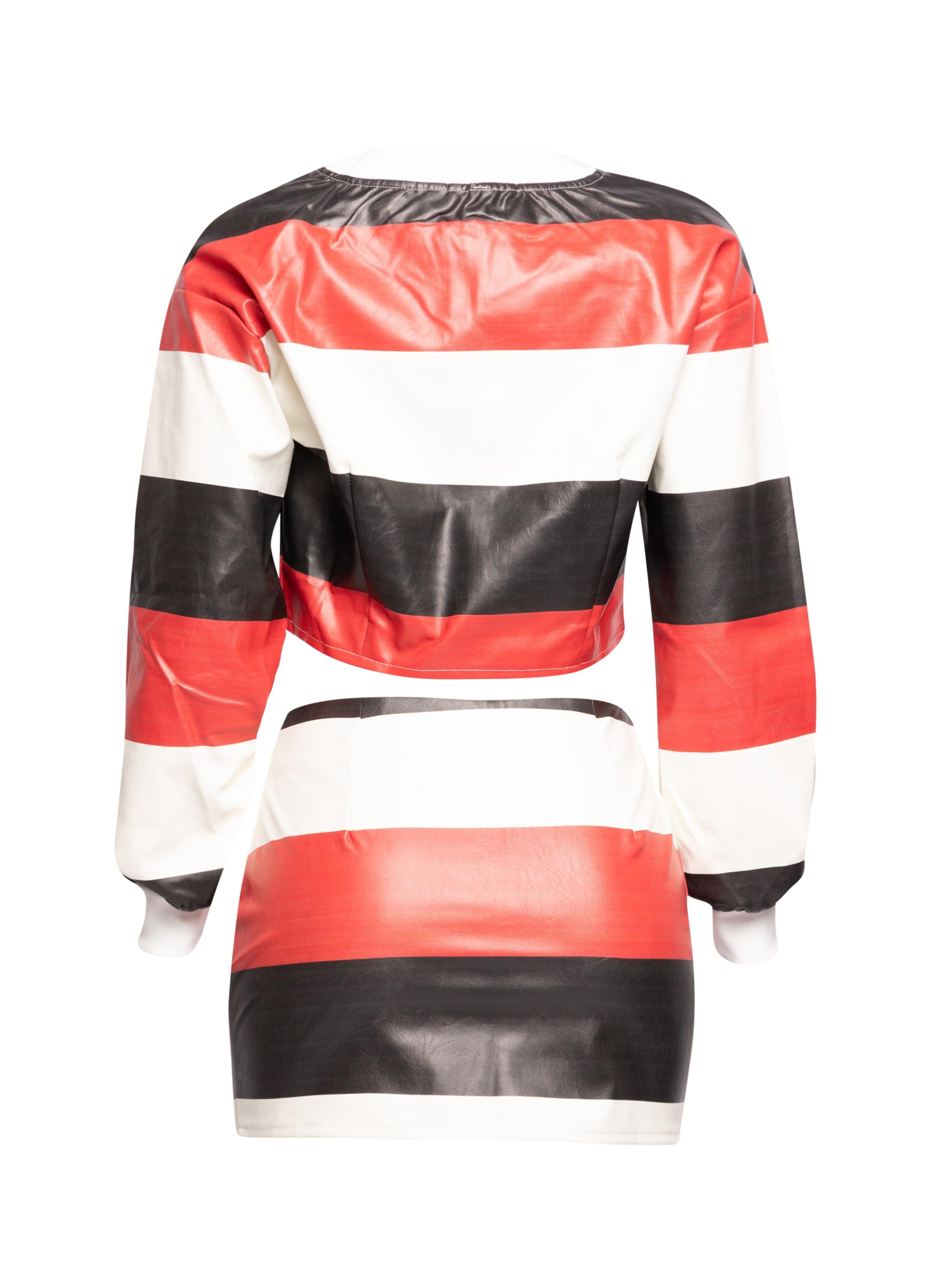 Multi color striped zipper closure jacket & mini skirt set