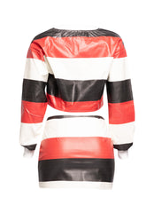 Multi color striped zipper closure jacket & mini skirt set