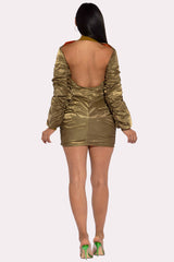 Backless bomber mini dress