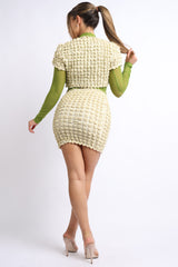 Mesh Contrast Popcorn Fabric Mini Dress