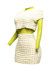 Mesh Contrast Popcorn Fabric Mini Dress