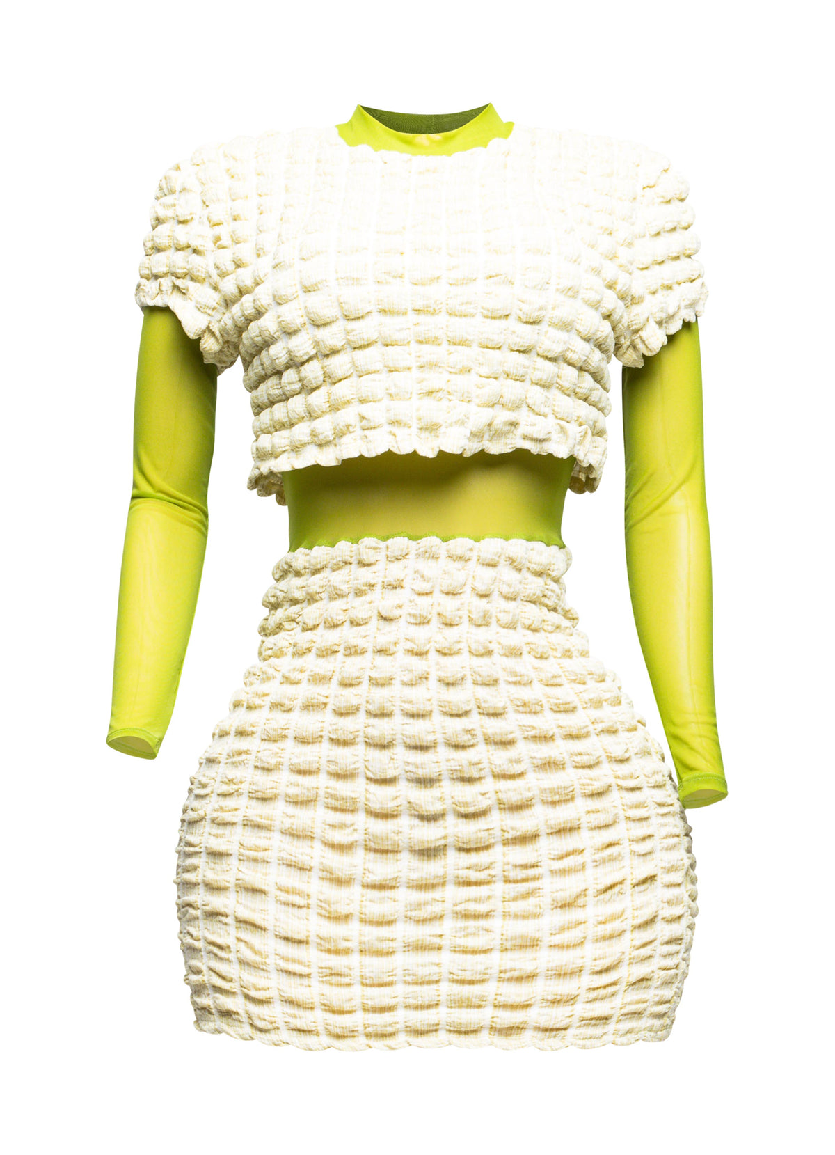 Mesh Contrast Popcorn Fabric Mini Dress