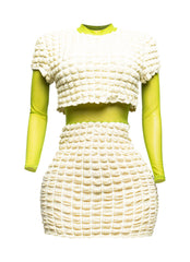 Mesh Contrast Popcorn Fabric Mini Dress