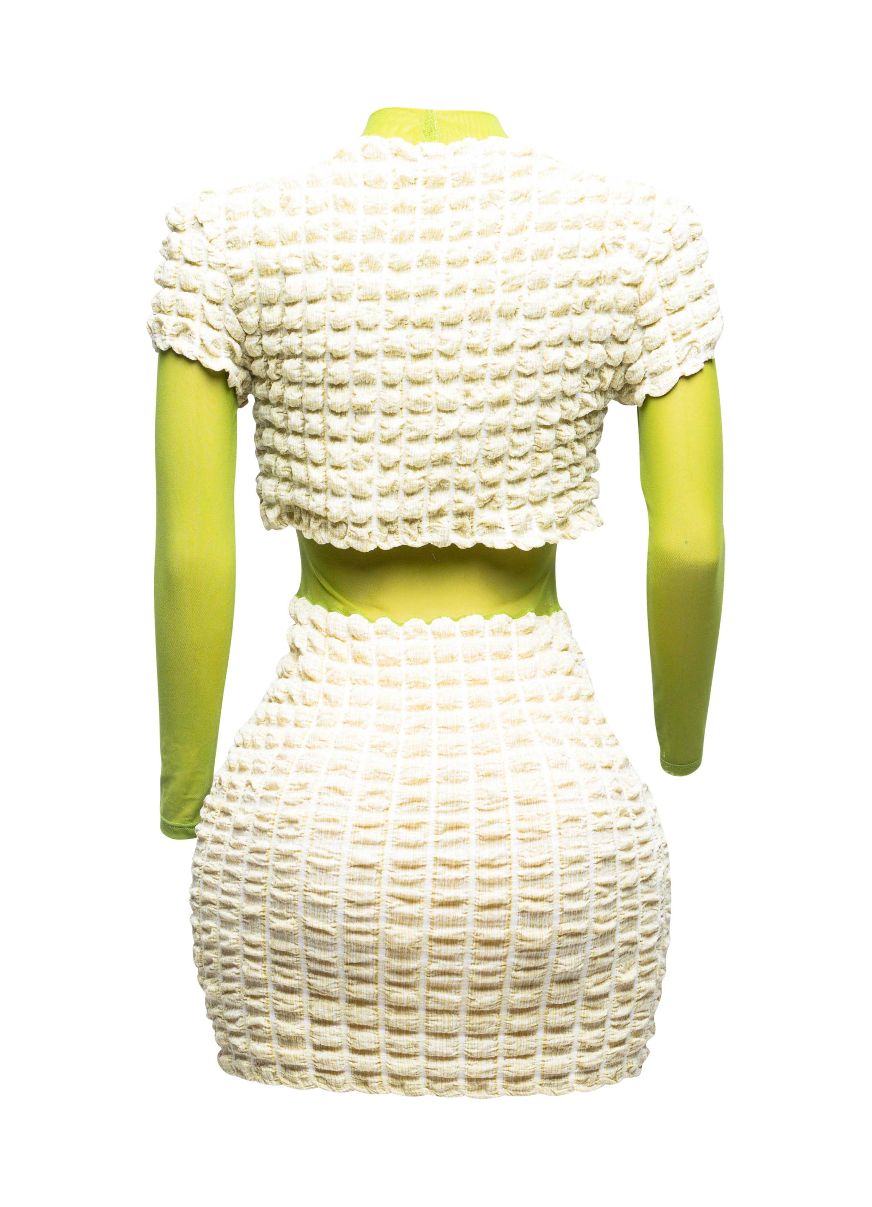 Mesh Contrast Popcorn Fabric Mini Dress