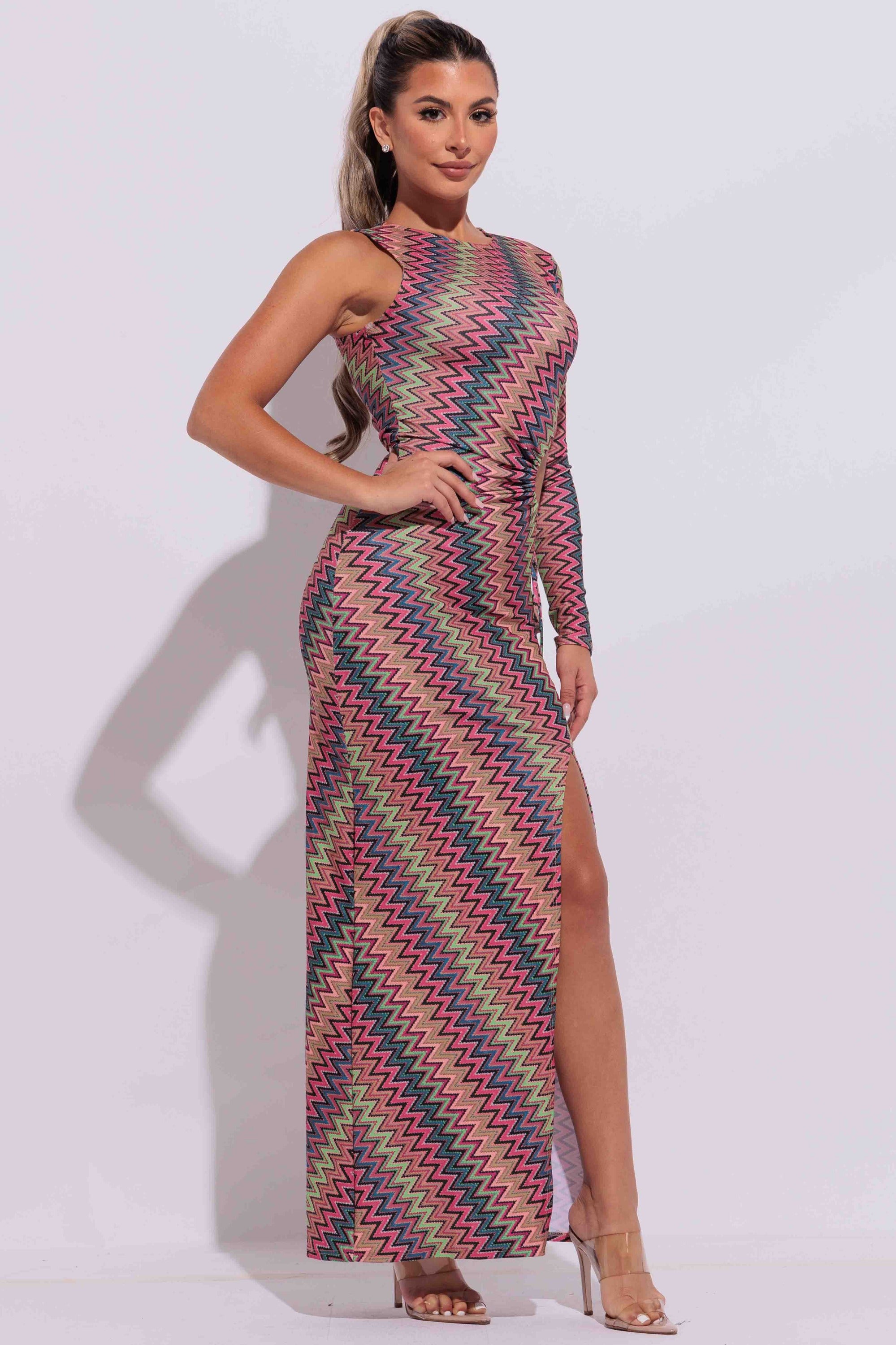 Cut out detailed one shoulder maxi dress