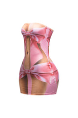 Ribbon printed body print tube dress