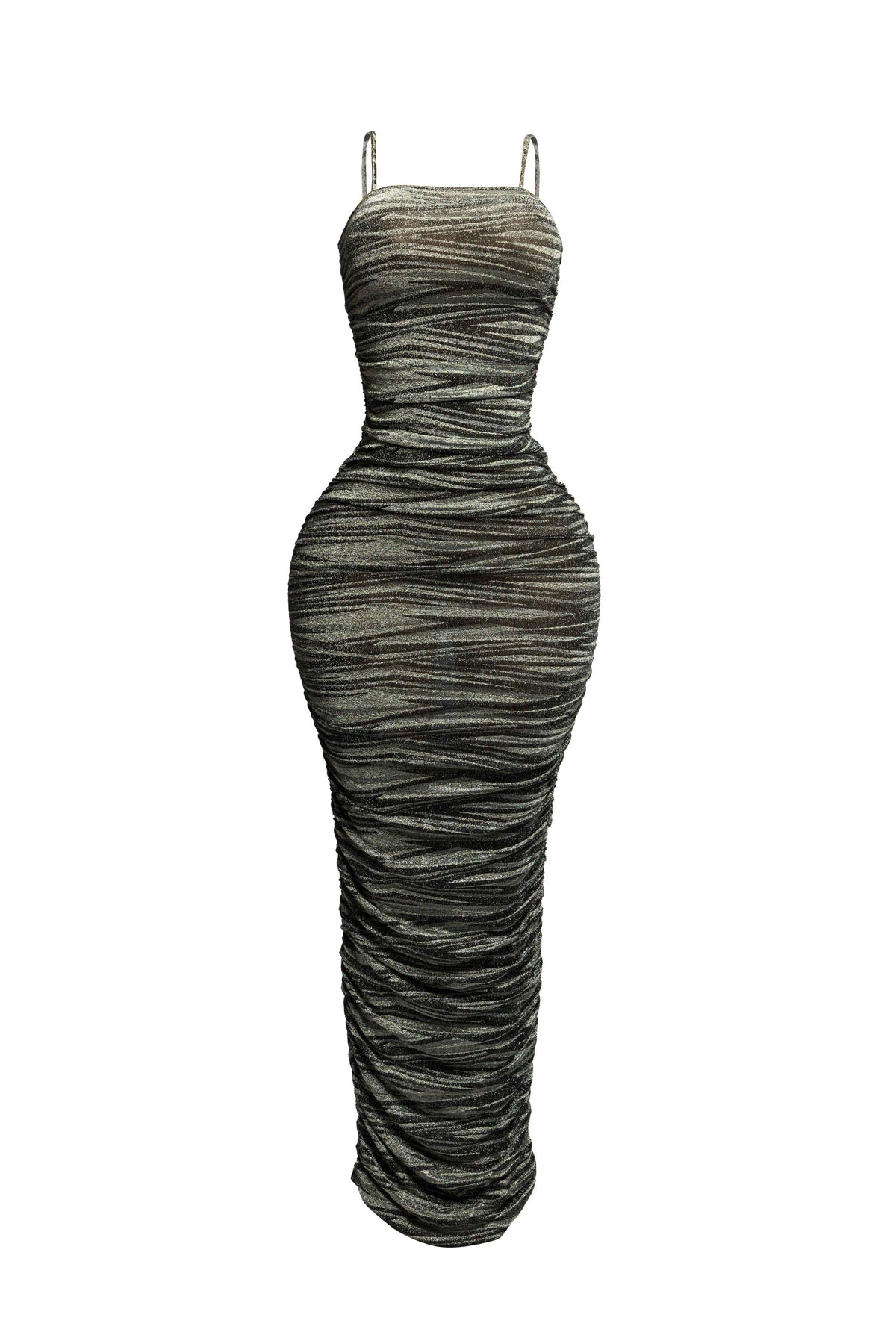 Metallic fabric all over ruched maxi dress