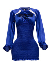 Front view of the Speed Racing Ruched Bodycon Dress in Royal Blue