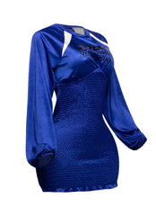 Right side view of the Speed Racing Ruched Bodycon Dress in Royal Blue